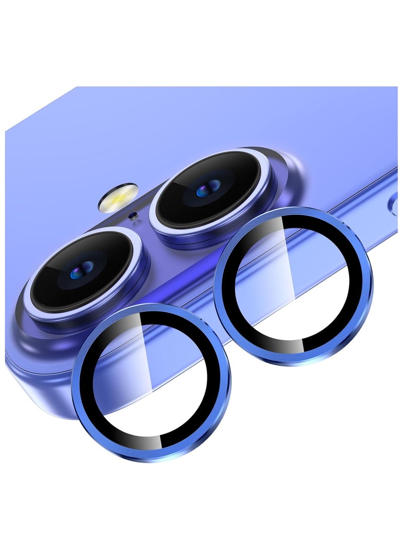 Camera Lens Protector for iPhone 16 6.1-Inch and iPhone 16 Plus 6.7-Inch, 9H Tempered Glass Metal Individual Ring Cover, HD Clear, 2-Pieces Ultramarine - Image 1