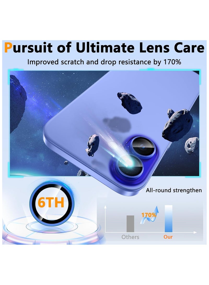 Camera Lens Protector for iPhone 16 6.1-Inch and iPhone 16 Plus 6.7-Inch, 9H Tempered Glass Metal Individual Ring Cover, HD Clear, 2-Pieces Ultramarine - Image 2