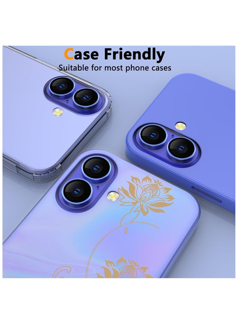 Camera Lens Protector for iPhone 16 6.1-Inch and iPhone 16 Plus 6.7-Inch, 9H Tempered Glass Metal Individual Ring Cover, HD Clear, 2-Pieces Ultramarine - Image 3