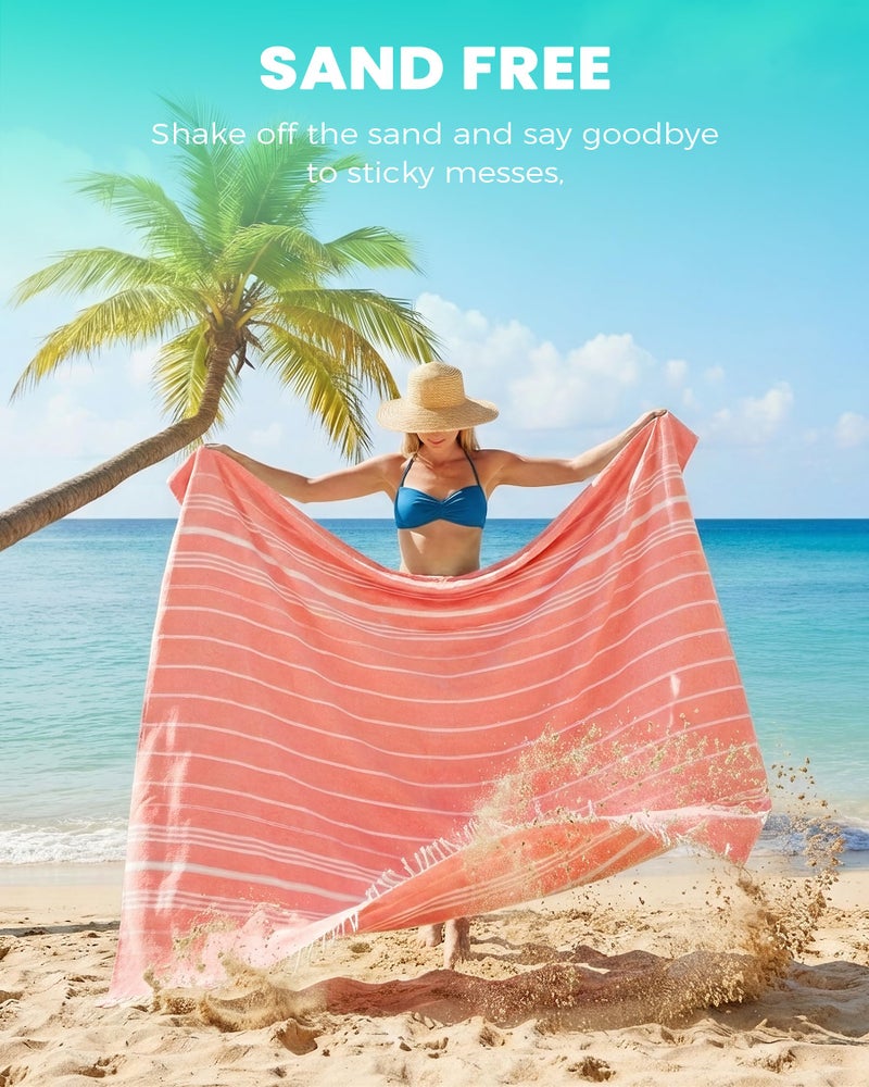 Antfuny Giant Huge Thin Boho Throw Blanket Turkish Beach Blanket Towel Jumbo Extra Large Xl XXl Big Oversized Outdoor Picnic Accessories Airplane Travel Essentials Camping Gears Must Haves Yard Yoga Mat Coral - Image 3