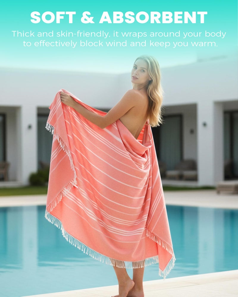 Antfuny Giant Huge Thin Boho Throw Blanket Turkish Beach Blanket Towel Jumbo Extra Large Xl XXl Big Oversized Outdoor Picnic Accessories Airplane Travel Essentials Camping Gears Must Haves Yard Yoga Mat Coral - Image 4