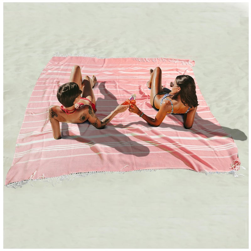 Antfuny Giant Huge Thin Boho Throw Blanket Turkish Beach Blanket Towel Jumbo Extra Large Xl XXl Big Oversized Outdoor Picnic Accessories Airplane Travel Essentials Camping Gears Must Haves Yard Yoga Mat Coral - Image 1
