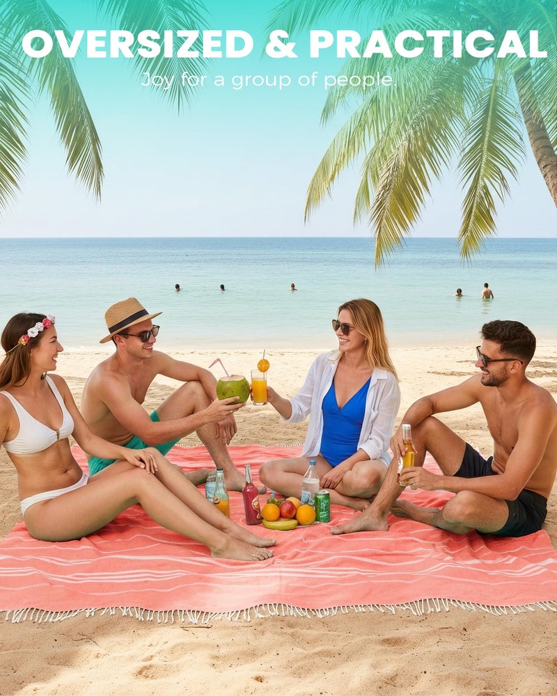 Antfuny Giant Huge Thin Boho Throw Blanket Turkish Beach Blanket Towel Jumbo Extra Large Xl XXl Big Oversized Outdoor Picnic Accessories Airplane Travel Essentials Camping Gears Must Haves Yard Yoga Mat Coral - Image 2