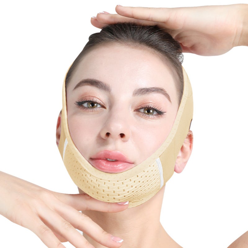 3D Face Mask: Beige, Lightweight Super Fitting - Skin Friendly Breathable Double Chin Lifting Device for Daily Facial Care & On-the-go Use - Image 2