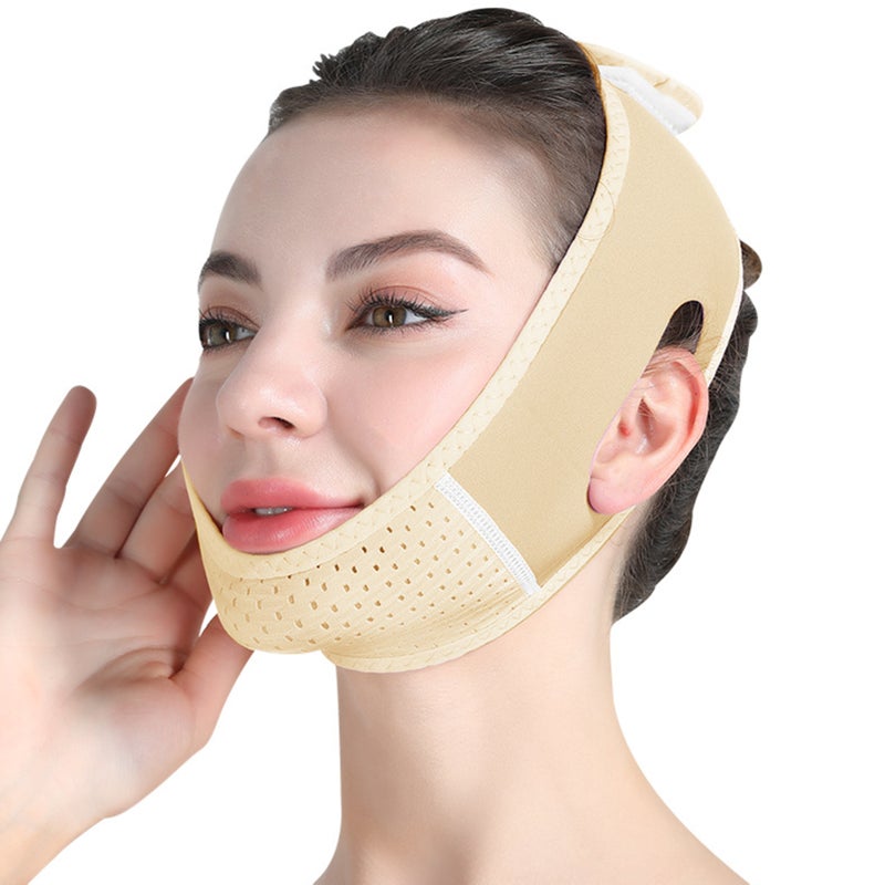 3D Face Mask: Beige, Lightweight Super Fitting - Skin Friendly Breathable Double Chin Lifting Device for Daily Facial Care & On-the-go Use - Image 1