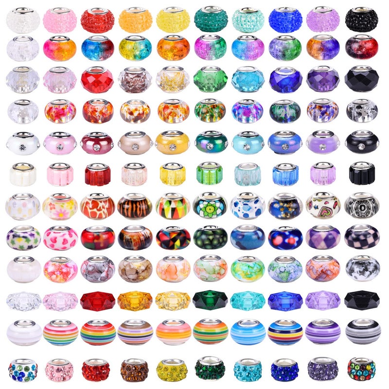 240 Pieces Assorted European Craft Beads Large Hole Lampwork Spacer Beads Colorful European Beads for DIY Necklace Bracelet Jewelry Making Mix Color Style