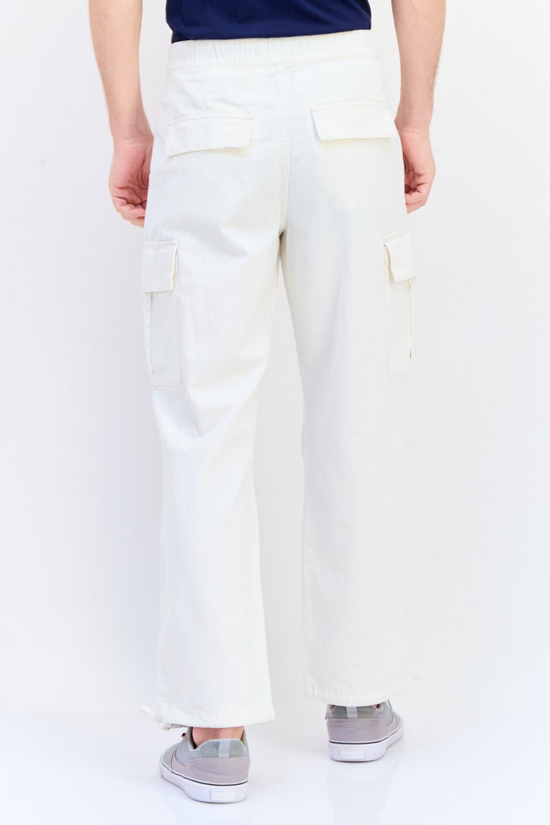 Celio Men Regular Fit Drawstring Solid Cargo Pants, Off White  - Image 3