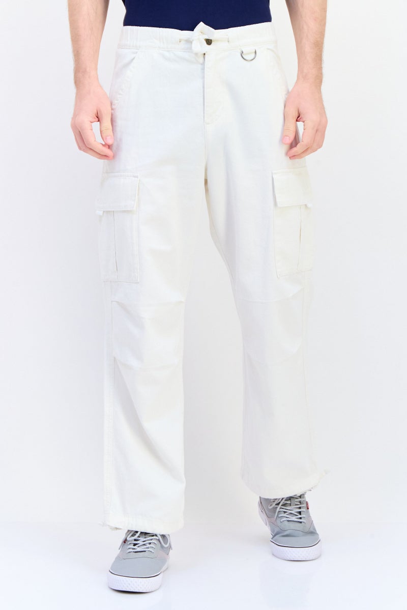 Celio Men Regular Fit Drawstring Solid Cargo Pants, Off White  - Image 1