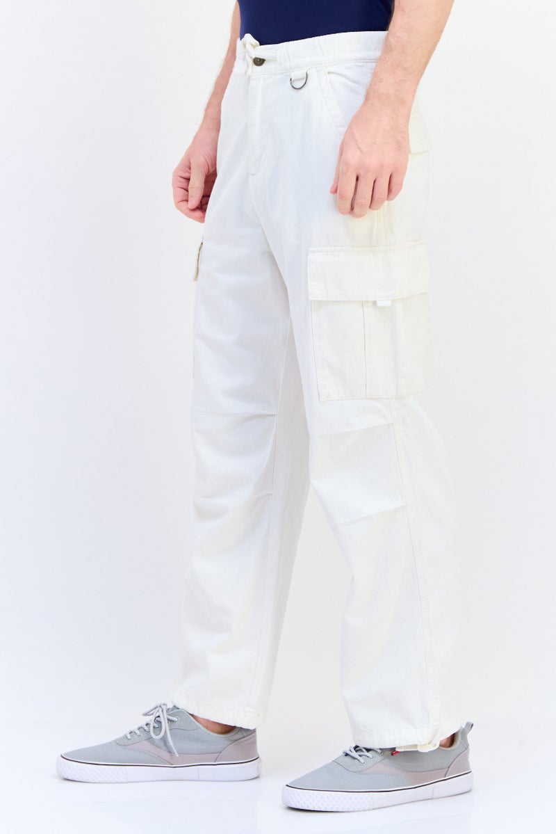 Celio Men Regular Fit Drawstring Solid Cargo Pants, Off White  - Image 4