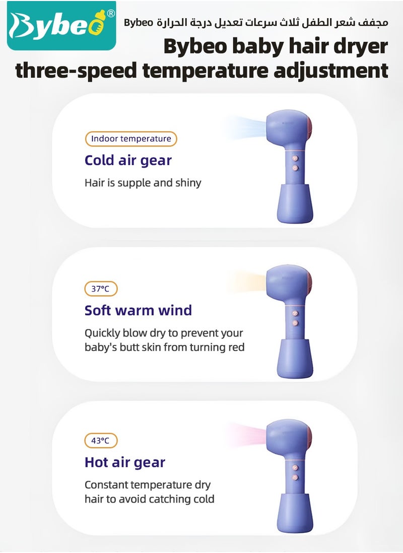 Bybeo Kids Hair Dryer, Cordless Baby Hair Dryer, Portable Toddler Hair Dryer, Gentle Heat for Children's Skin, Wireless Charging, Low Noise, Lightweight, Blue  - Image 3