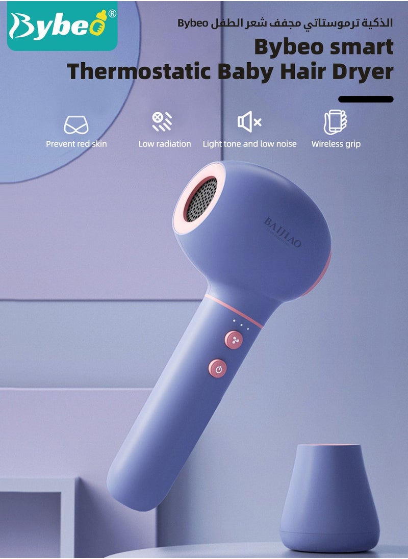 Bybeo Kids Hair Dryer, Cordless Baby Hair Dryer, Portable Toddler Hair Dryer, Gentle Heat for Children's Skin, Wireless Charging, Low Noise, Lightweight, Blue  - Image 2