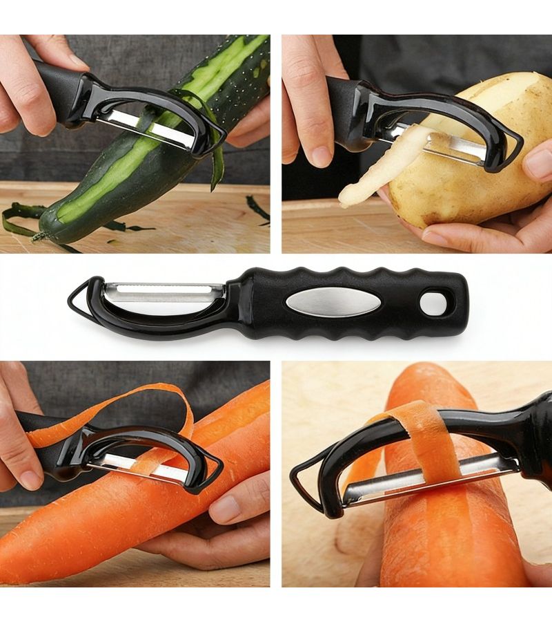 Stainless Steel Vegetable Peeler Black 1pc Ergonomic Non Slip Handle Sharp Blade Kitchen Tool - Image 1