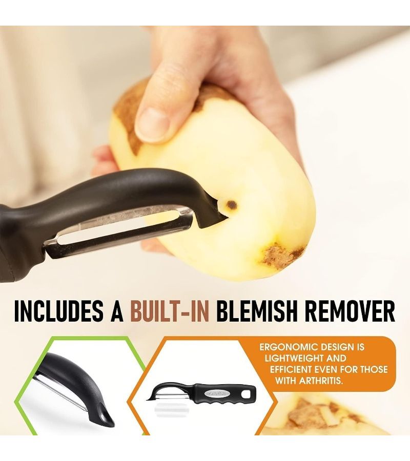 Stainless Steel Vegetable Peeler Black 1pc Ergonomic Non Slip Handle Sharp Blade Kitchen Tool - Image 5