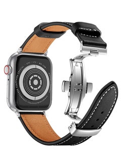Vintage Leather Apple Watch Band, Adjustable Butterfly Clasp, Fits 42mm-49mm, Compatible with Series 9/8/7/Ultra 2, Unisex Design