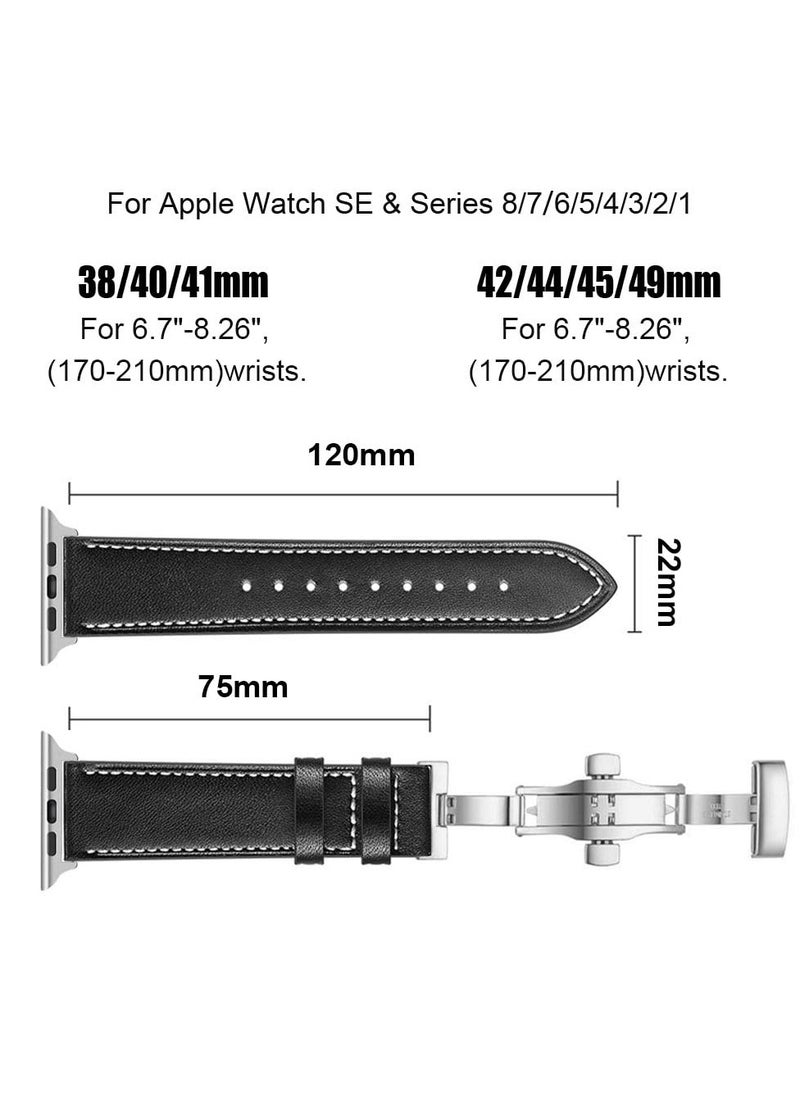 Generic - Vintage Leather Apple Watch Band, Adjustable Butterfly Clasp, Fits 42mm-49mm, Compatible with Series 9/8/7/Ultra 2, Unisex Design - Image 1