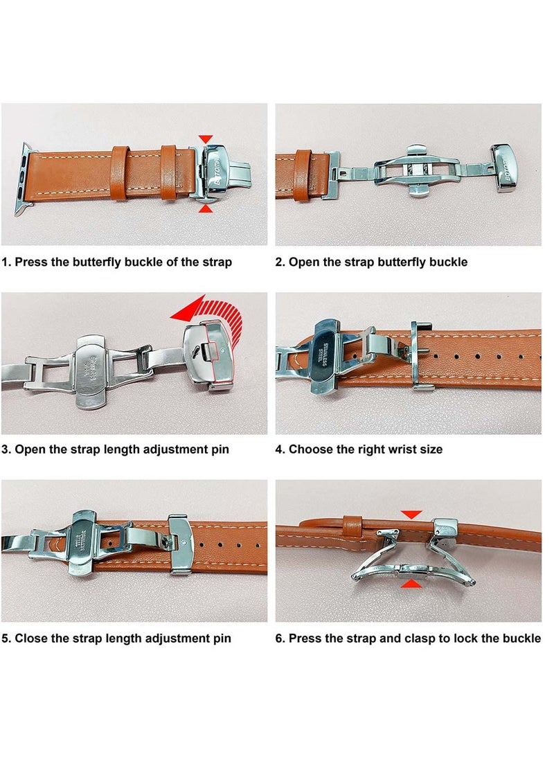 Generic - Vintage Leather Apple Watch Band, Adjustable Butterfly Clasp, Fits 42mm-49mm, Compatible with Series 9/8/7/Ultra 2, Unisex Design - Image 1