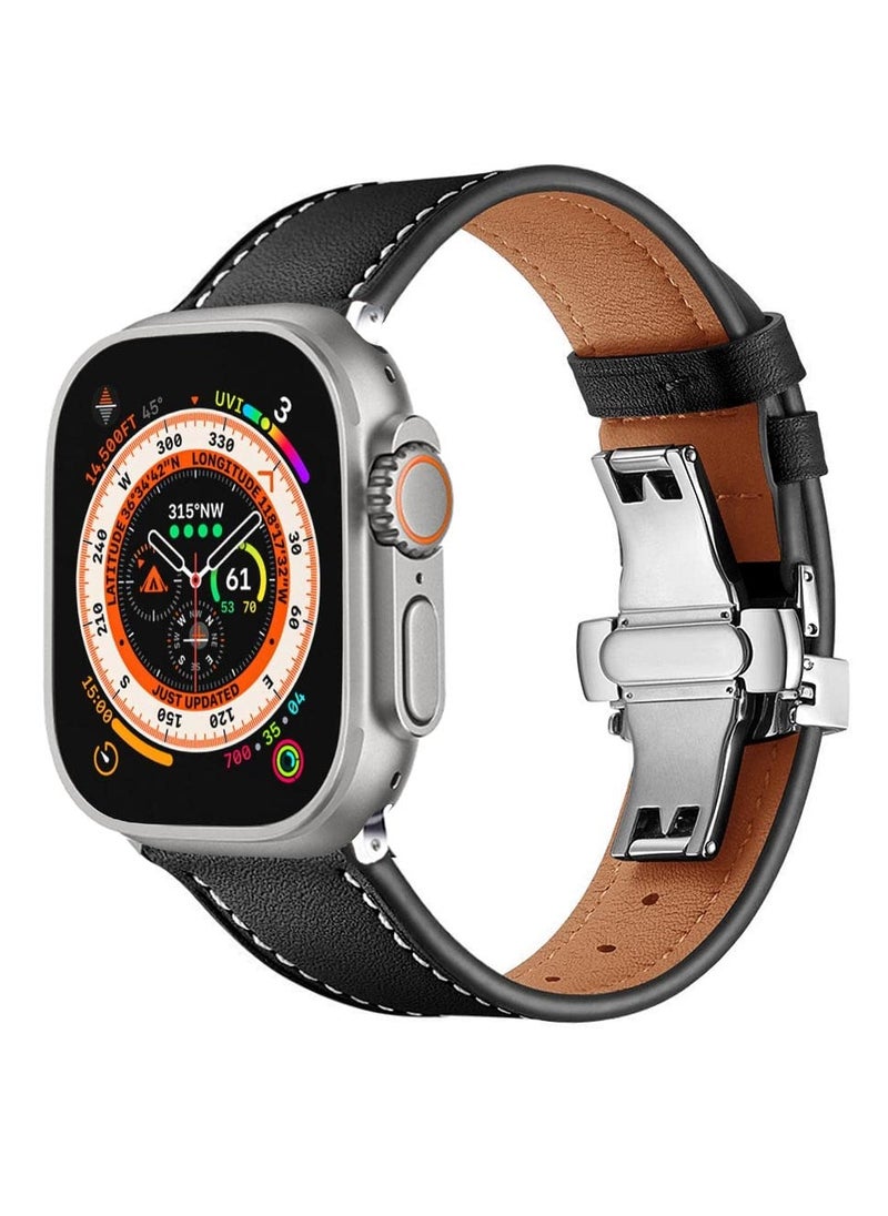 Generic - Vintage Leather Apple Watch Band, Adjustable Butterfly Clasp, Fits 42mm-49mm, Compatible with Series 9/8/7/Ultra 2, Unisex Design - Image 1