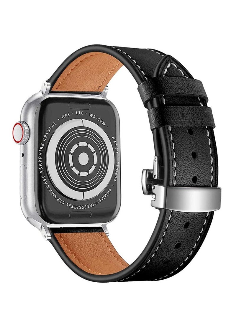 Generic - Vintage Leather Apple Watch Band, Adjustable Butterfly Clasp, Fits 42mm-49mm, Compatible with Series 9/8/7/Ultra 2, Unisex Design - Image 1