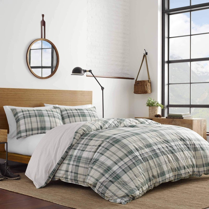 Eddie Bauer - Queen Duvet Cover Set, Cotton Reversible Bedding with Matching Shams, Plaid Bedding Set (Timbers Evergreen, Queen) - Image 2