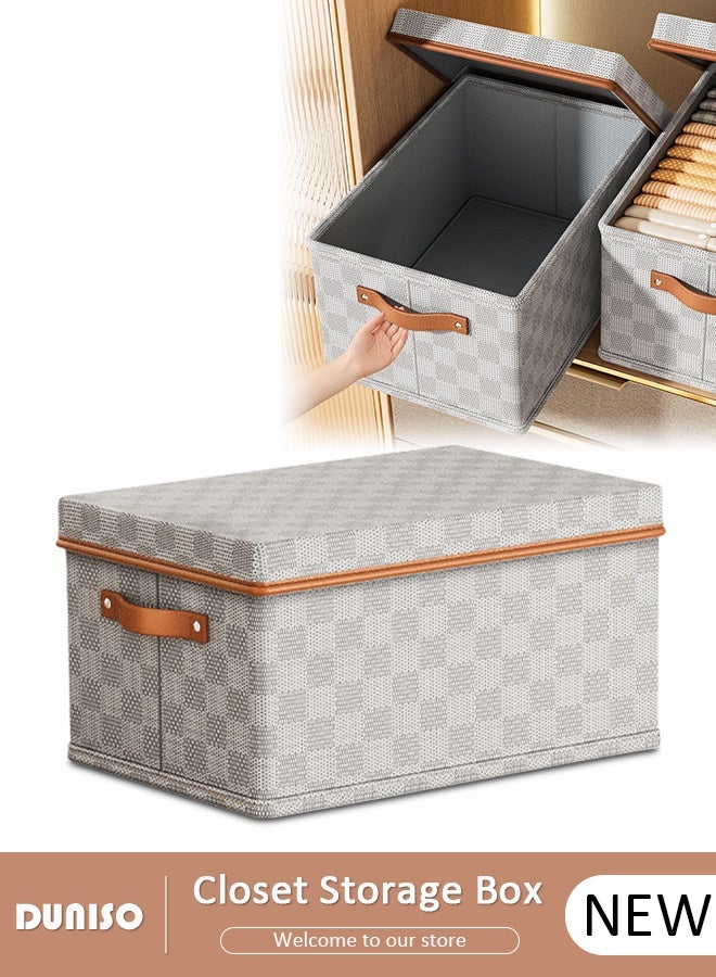 DUNISO Closet Storage Box with Lid and Handle, Stackable Wardrobe Clothes Organizer, Foldable Closet Storage Basket, Cube Storage Bins for Clothing, T-Shirt, Jeans, Sweaters, Toys & Books (18L) - Image 1