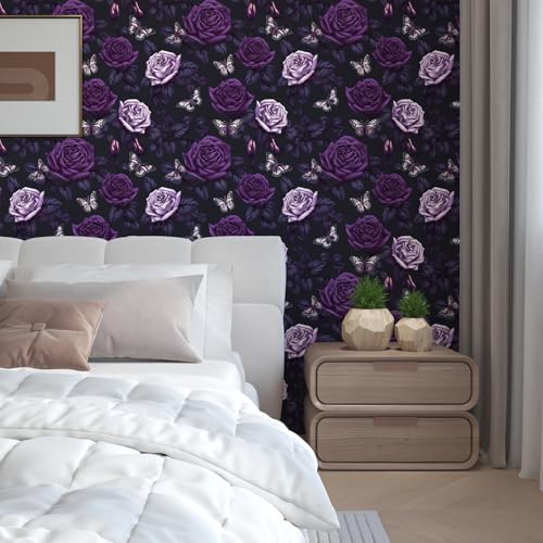BOKEBEVE Extra Long Dark Purple Butterfly Wallpaper Peel and Stick Floral Contact Paper for Kitchen Backsplash Bathroom Shelf Liner Removable Renter Friendly 17.5 x 393.5In - Image 3