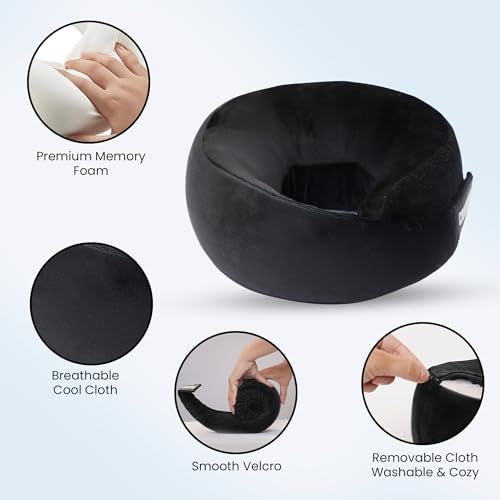 CareFoam Travel Neck Pillow | Premium Memory Foam Neck Pillow for Flight Travel, Car Sleeping | Adjustable Head Rest, Neck Rest Travelling Pillow for Sleeping Head Support - Image 2
