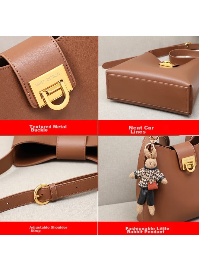 Viney Leather Handbag, Women's Brand Bucket Bag, Light Luxury Shoulder Crossbody Bag, Birthday Gift For Girlfriend, Qixi Festival Gift - Image 3