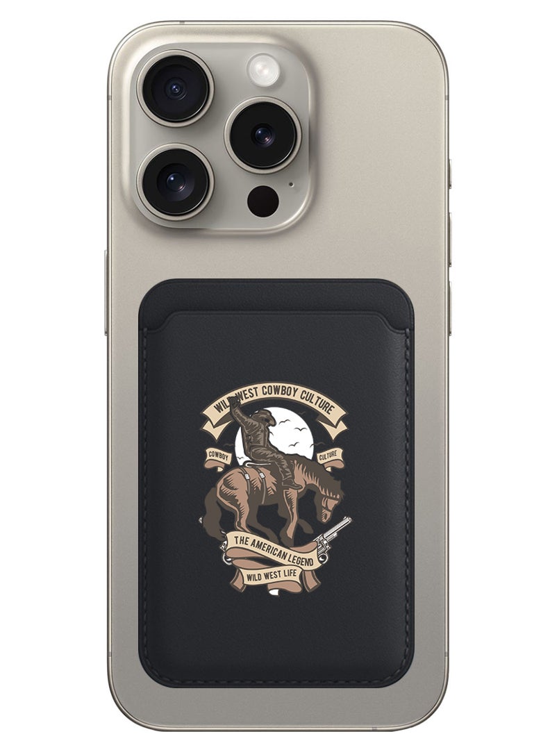 Theodor Magnetic Wallet, Compatible with MagSafe Wallet, for iPhone Wallet, for iPhone 16/15/14/13/12 Series, Not for iPhone 13/12 mini, 3 Card Holder, Vegan Leather, Black - Wild west cowboy - Image 1