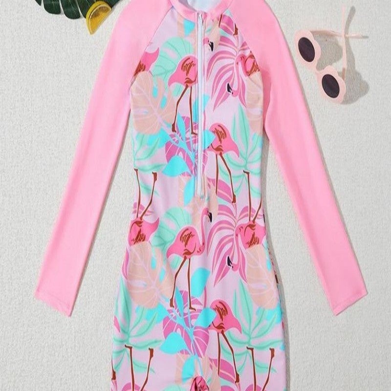 Girls Long Sleeve Zipper One-Piece Swimsuit - Image 3