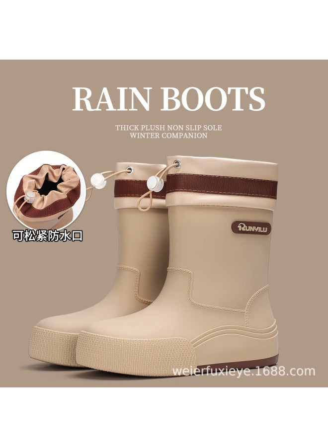 New Style Mid-short Rain Boots For Women, Fashionable Waterproof Rain Boots With Drawstrings, Non-slip Soft-soled Rubber Shoes, Lightweight Water Shoes