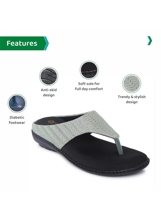 ORTHO JOY - ORTHO JOY Women's Extra-Soft Doctor Fancy Slippers - Green - Image 1