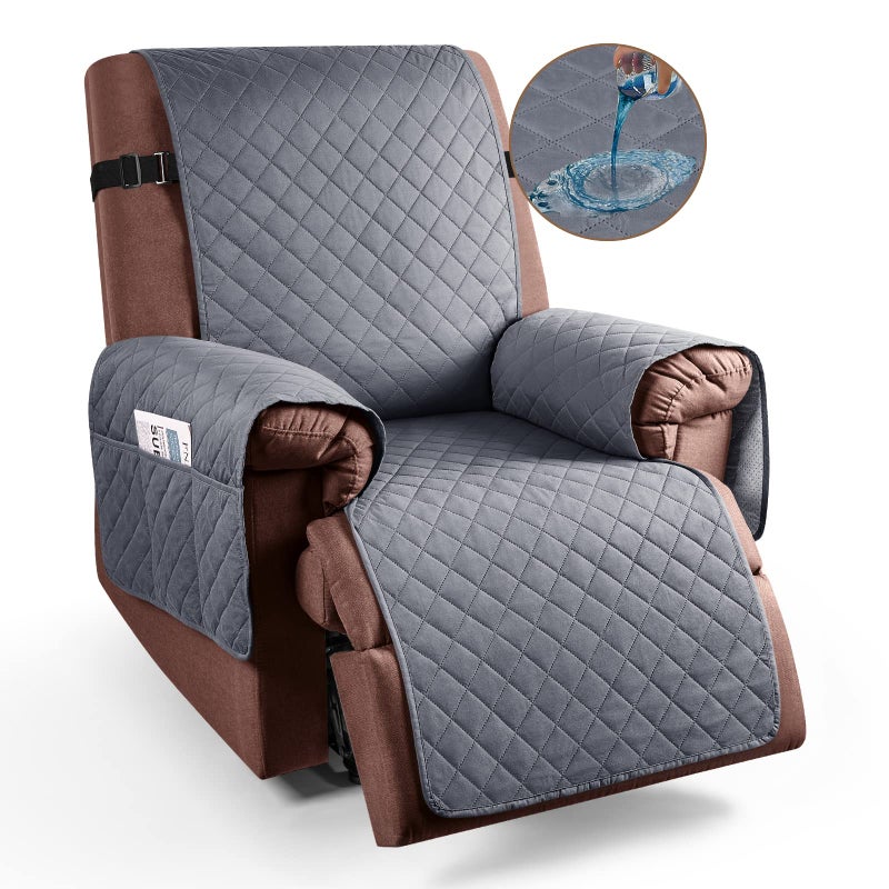 KinCam 100 Waterproof Recliner Chair Cover Reclining Couch Covers for Pets Dogs Recliner Couch Slipcover Furniture Protector with Elastic Straps for Kids236 Dark Gray