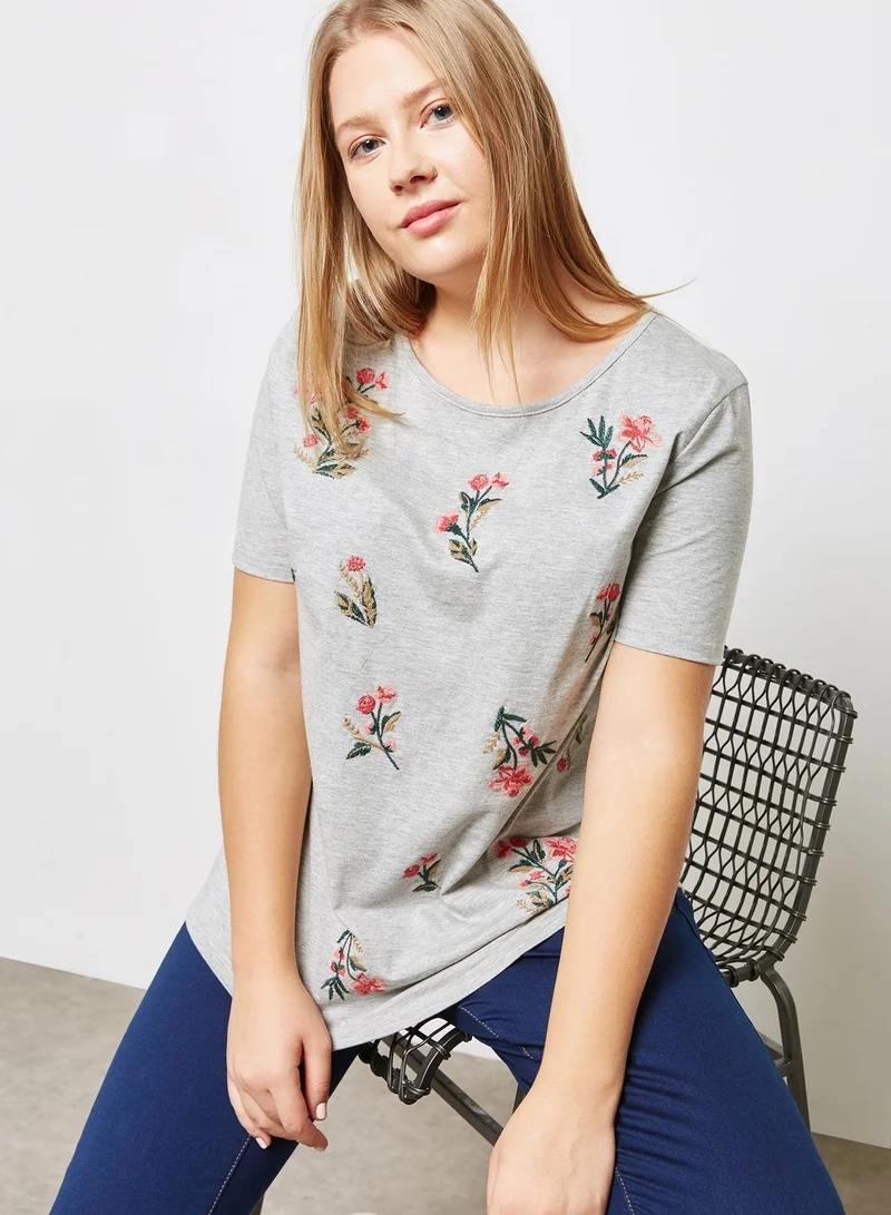 EVANS Embroidered Floral T-Shirt