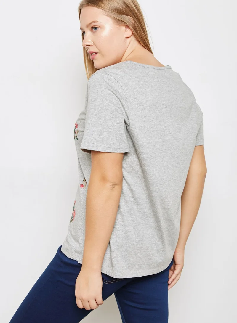 EVANS Embroidered Floral T-Shirt