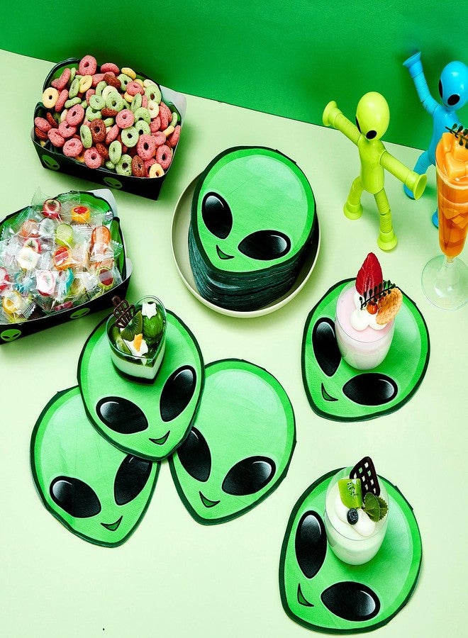 Tenceur 100 Pcs Alien Dessert Napkins Cocktail Green Dinner Napkins Alien Party Decorations Disposable Paper for Birthday Party Space Astronaut Themed Supplies - Image 5