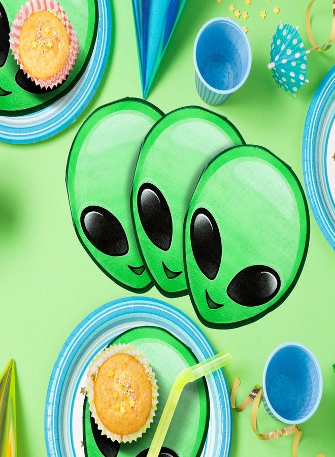 Tenceur 100 Pcs Alien Dessert Napkins Cocktail Green Dinner Napkins Alien Party Decorations Disposable Paper for Birthday Party Space Astronaut Themed Supplies - Image 4