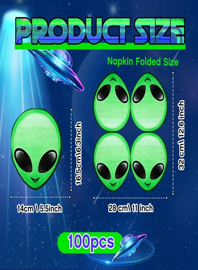 Tenceur 100 Pcs Alien Dessert Napkins Cocktail Green Dinner Napkins Alien Party Decorations Disposable Paper for Birthday Party Space Astronaut Themed Supplies - Image 2