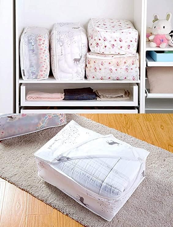 OVERSEASE Blanket Storage Bag UnderBed Quilt Clothes Storage Bag with Peva Material Washable Waterproof Foldable Transparent Printed Cover MultiDesign pack of 3 58x40x22 cm - Image 5