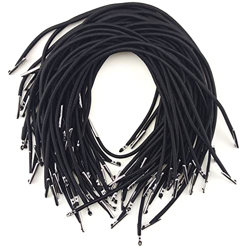 IFAMIO 50 Pcs Black Elastic Barbed Cord 25cm 9.8 inch Stretch Loop Band String with Metal Ends for Hats, DIY Signs and Badges - Image 1