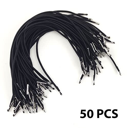 IFAMIO 50 Pcs Black Elastic Barbed Cord 25cm 9.8 inch Stretch Loop Band String with Metal Ends for Hats, DIY Signs and Badges - Image 3