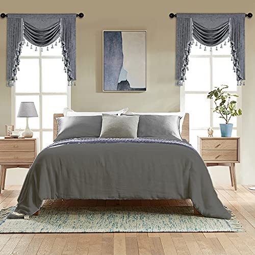ELKCA Grey Chenille Curtains Valance for Living Room Window Waterfall Valance for Kitchen  Rod Pocket (W39 Inch  1 Panel) - Image 3