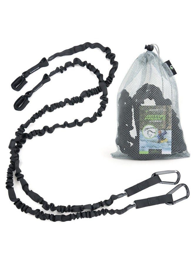 Gradient Fitness - 2 Pack Kayak Paddle Leash 5 8 Feet Stretchable Paddle Strap With Carabiner Secure Leash Lanyard Rope For Sup Kayak Canoe Paddle Fishing Pole Rod (Black) - Image 1