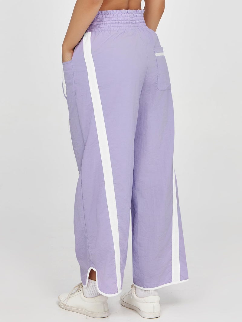 Fisoew Women's Baggy Wide Leg Pants Casual Drawstring Elastic Waisted Contrast Color Workout Y2K Track Pants Purple - Image 5