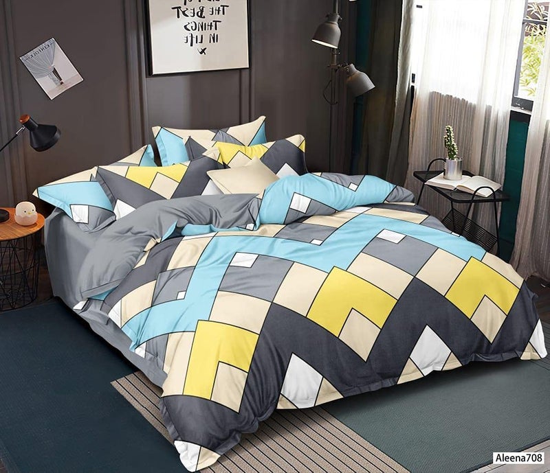 Linemates 140 GSM Glace Cotton Double King Size Duvet Cover II Razai Cover II Quilt Cover for Double Bed Size with Zipper Dohars 90x100 inchMulticolor - Image 1