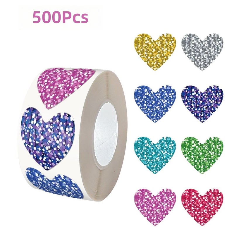 500 stickers/roll heart-shaped sealing stickers Shining holographic laser star thanks decoration Sticker stickers  Label - Image 2