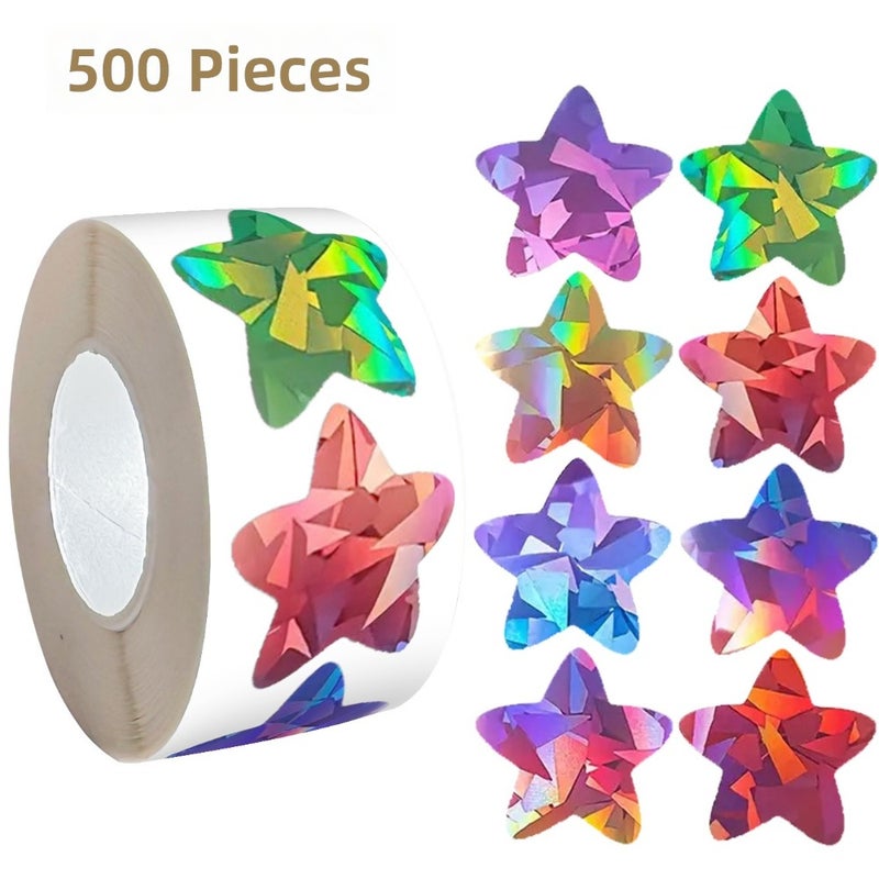 500 stickers/roll heart-shaped sealing stickers Shining holographic laser star thanks decoration Sticker stickers  Label - Image 1