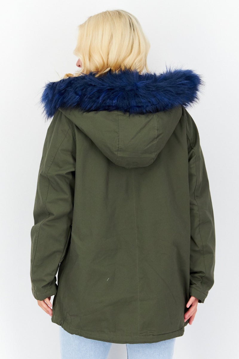 BRAVE SOUL Women Solid Parka Jacket, Olive - Image 3