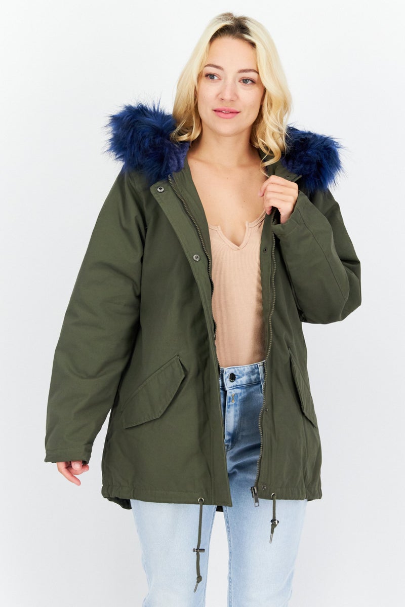 BRAVE SOUL Women Solid Parka Jacket, Olive - Image 1