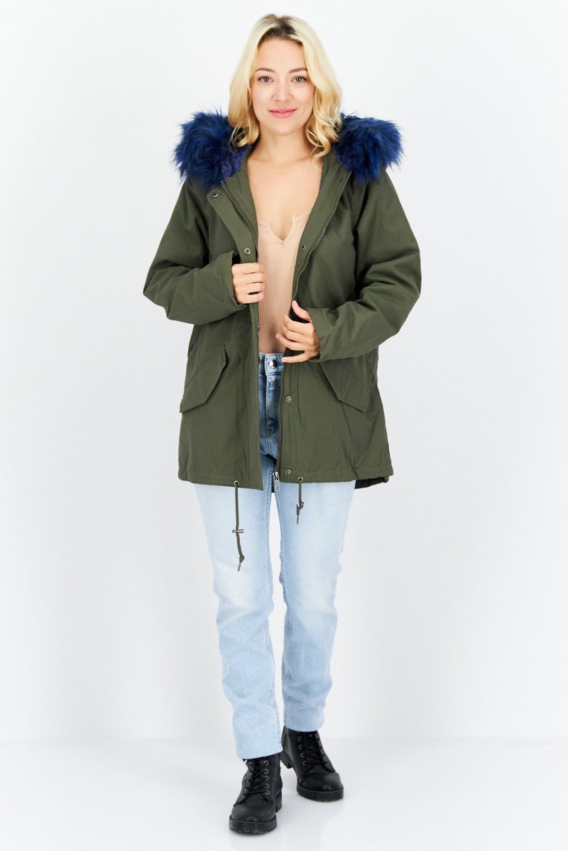 BRAVE SOUL Women Solid Parka Jacket, Olive - Image 2