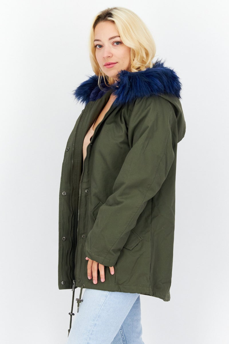 BRAVE SOUL Women Solid Parka Jacket, Olive - Image 4